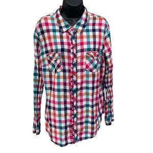 Arizona Jean Company Blue and Pink Plaid Shirt 100% Cotton Pearl Snap Buttons 1X